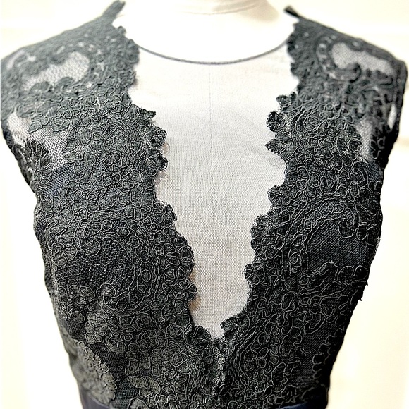 Theia Navy Maxi Dress With Embroidered/Mesh Top - Picture 5 of 9